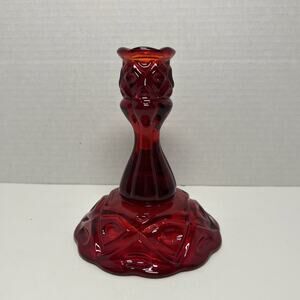 Vtg Viking Glass Ruby Red Diamond Quilted Taper 6" Candlestick UV Cadmium